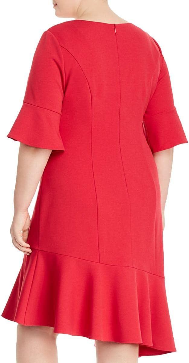 imageAdrianna Papell Womens Knit Crepe Ruffle MIDI DressWarm Cherry