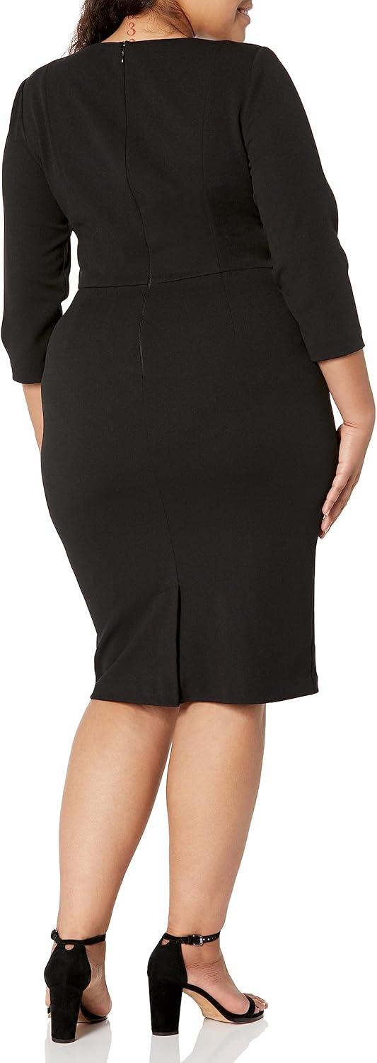 imageAdrianna Papell Womens Knit Crepe Tie Waist SheathDressBlack