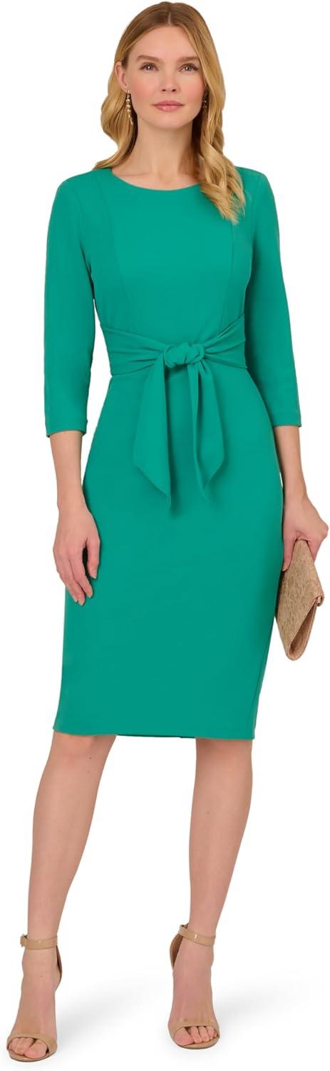 imageAdrianna Papell Womens Knit Crepe Tie Waist SheathDressBotanic Green