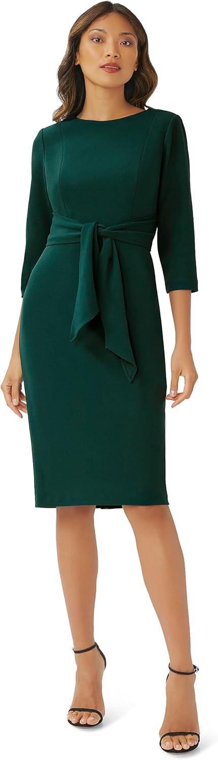 imageAdrianna Papell Womens Knit Crepe Tie Waist SheathDressHunter