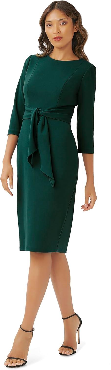 imageAdrianna Papell Womens Knit Crepe Tie Waist SheathDressHunter