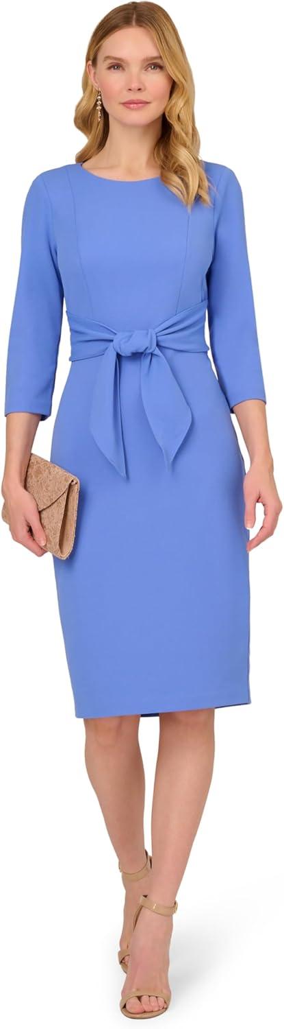 imageAdrianna Papell Womens Knit Crepe Tie Waist SheathDressPrecious Peri