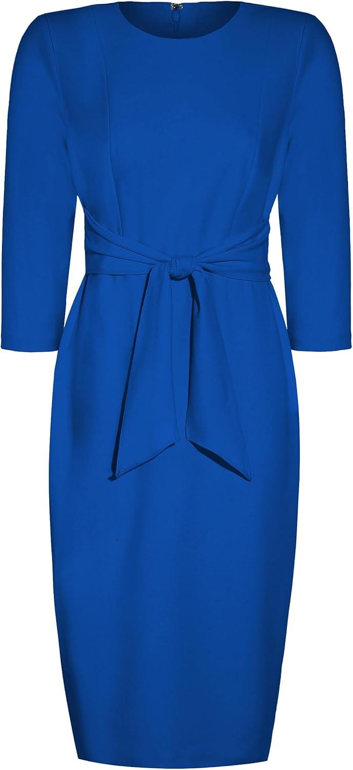 imageAdrianna Papell Womens Knit Crepe Tie Waist SheathDressViolet Cobalt