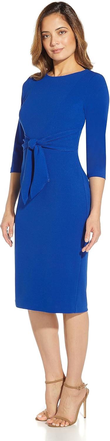 imageAdrianna Papell Womens Knit Crepe Tie Waist SheathDressViolet Cobalt