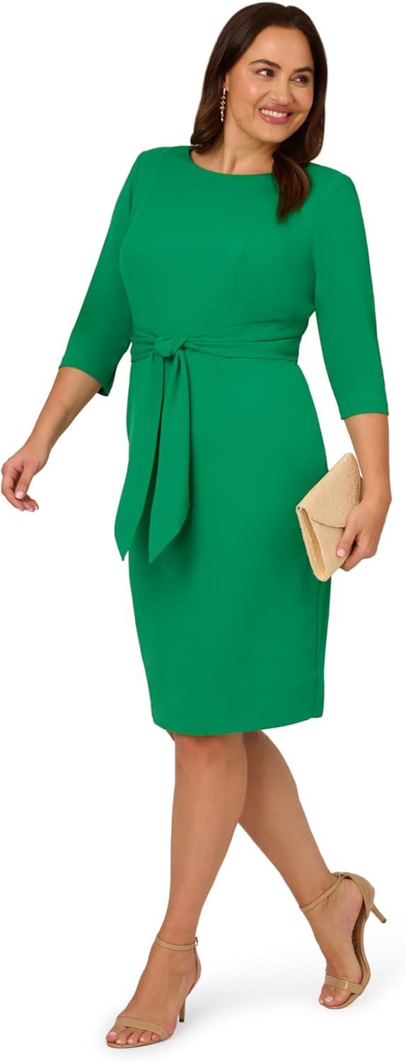 imageAdrianna Papell Womens Knit Crepe Tie Waist SheathDressVivid Green