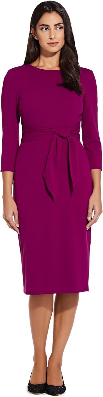 imageAdrianna Papell Womens Knit Crepe Tie Waist SheathDressWildberry
