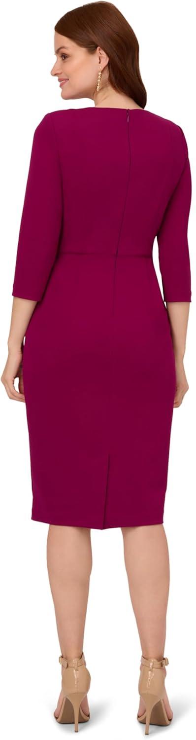 imageAdrianna Papell Womens Knit Crepe Tie Waist SheathDressWildberry
