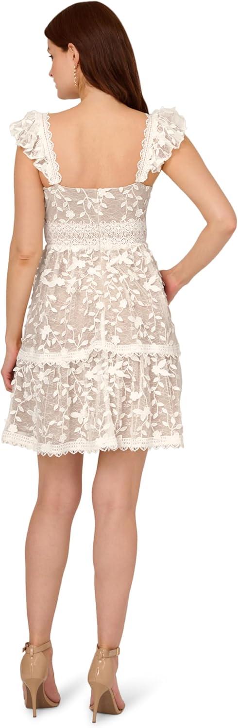 imageAdrianna Papell Womens Lace Embroidery Flutter DressIvoryNude