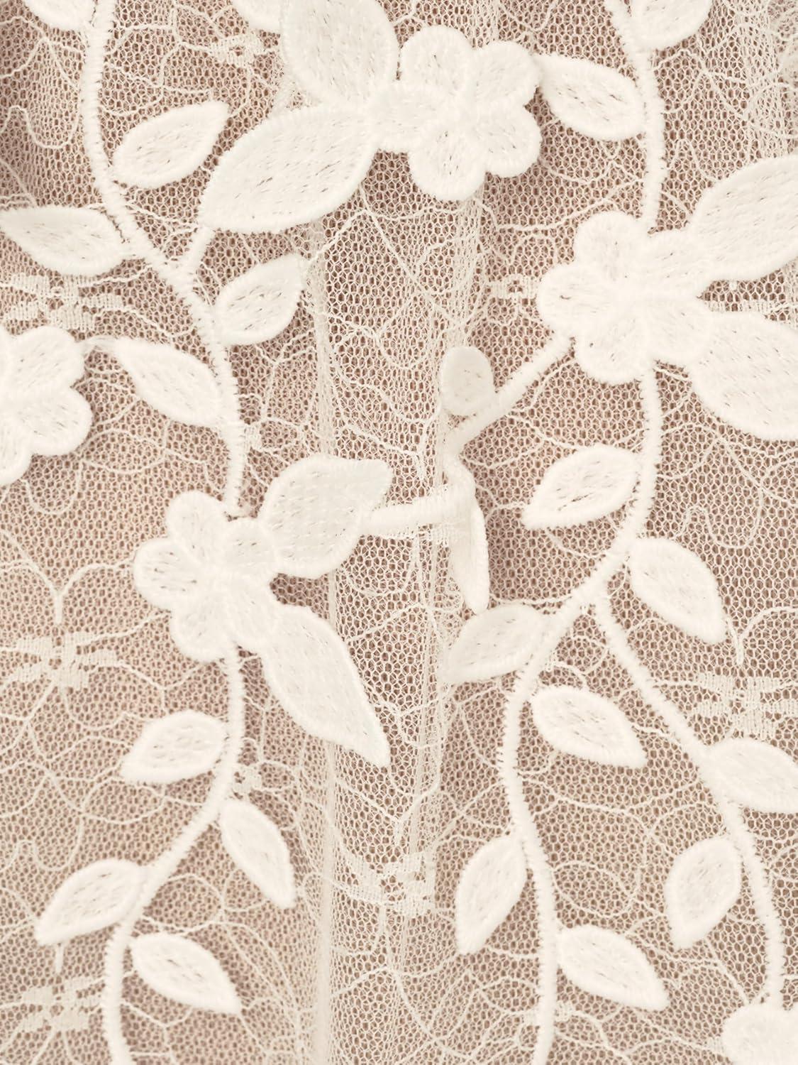 imageAdrianna Papell Womens Lace Embroidery Flutter DressIvoryNude