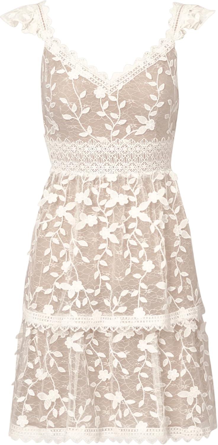 imageAdrianna Papell Womens Lace Embroidery Flutter DressIvoryNude