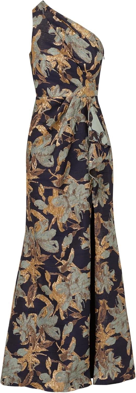 imageAdrianna Papell Womens One Shoulder Jacquard DressBlueGold