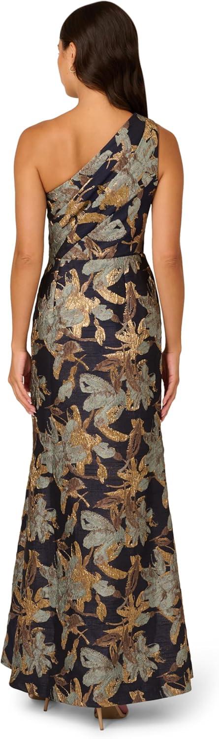 imageAdrianna Papell Womens One Shoulder Jacquard DressBlueGold
