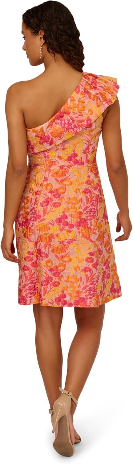 imageAdrianna Papell Womens One Shoulder Jacquard DressOrange Multi