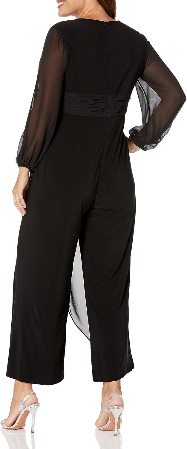 imageAdrianna Papell Womens Plus Jersey Chiffon Combo Jumpsuit Black 18