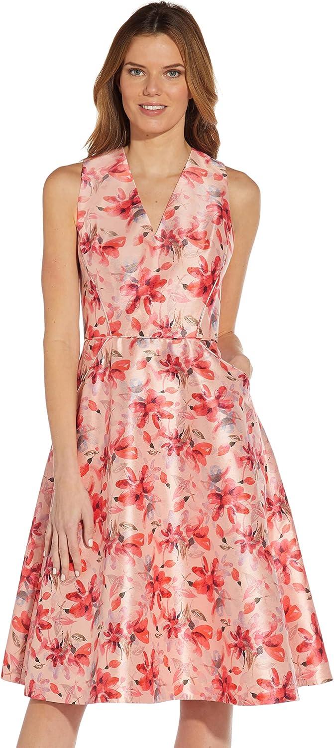 imageAdrianna Papell Womens Printed Faille Fit and FlareBlush Multi
