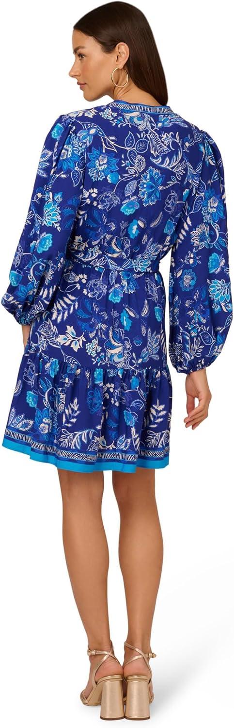 imageAdrianna Papell Womens Printed Short DressBlue Multi 1