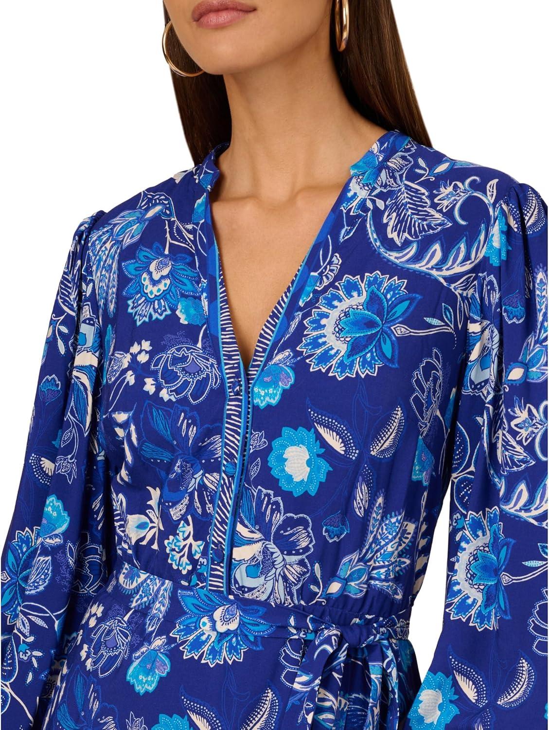 imageAdrianna Papell Womens Printed Short DressBlue Multi 1