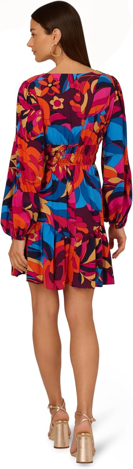 imageAdrianna Papell Womens Printed Short Flounce DressBerry Multi