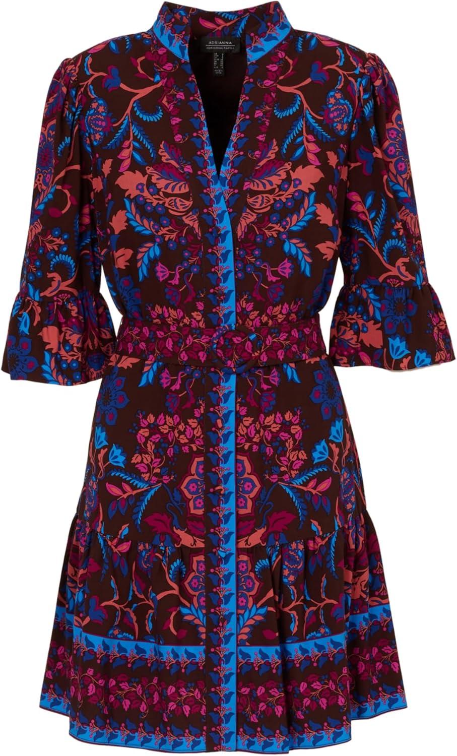 imageAdrianna Papell Womens Printed Short Flounce DressBrown Multi
