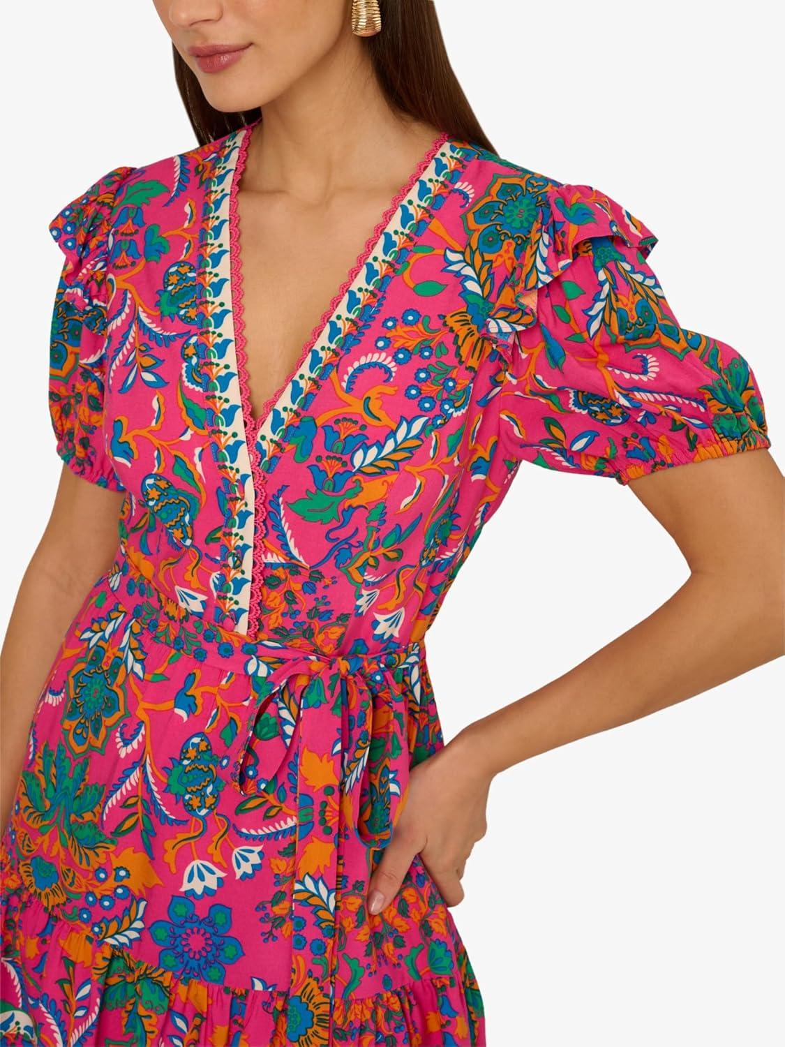 imageAdrianna Papell Womens Printed Short Flounce DressHot PinkMulti