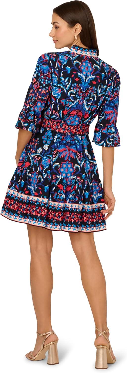 imageAdrianna Papell Womens Printed Short Flounce DressNavy Multi