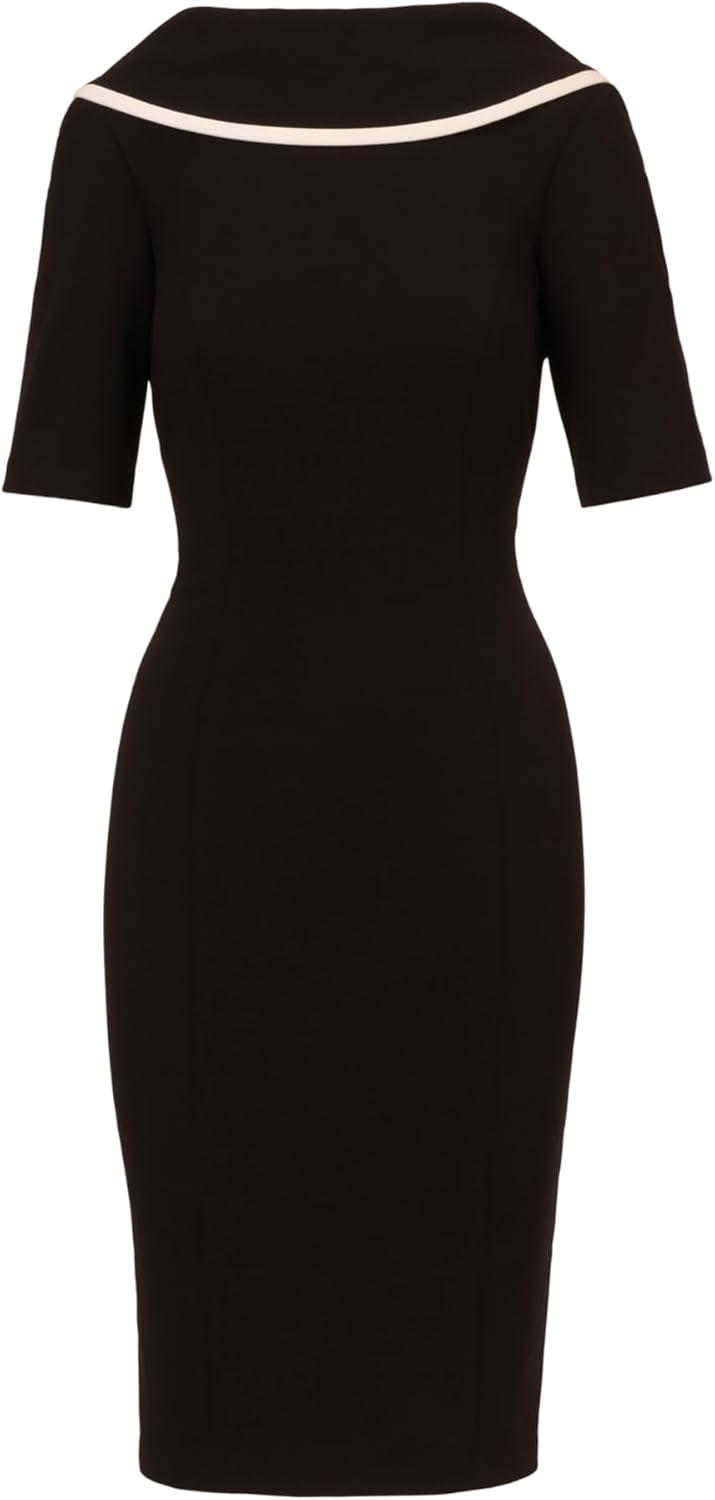 imageAdrianna Papell Womens Roll Neck Sheath with V BackBlackIvory