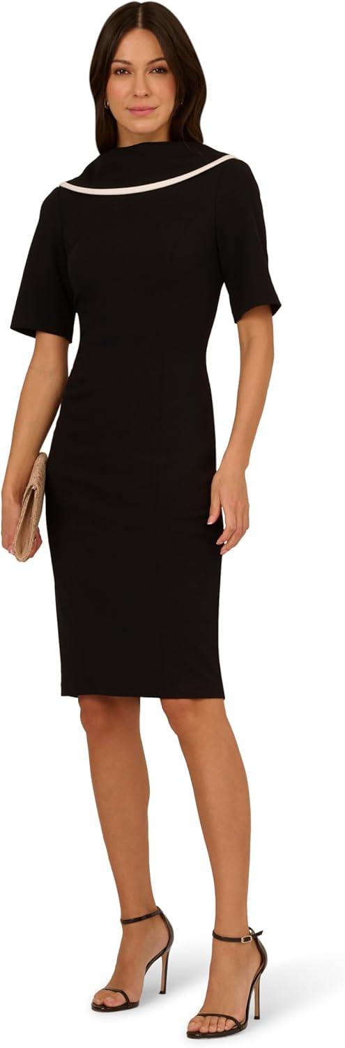 imageAdrianna Papell Womens Roll Neck Sheath with V BackBlackIvory