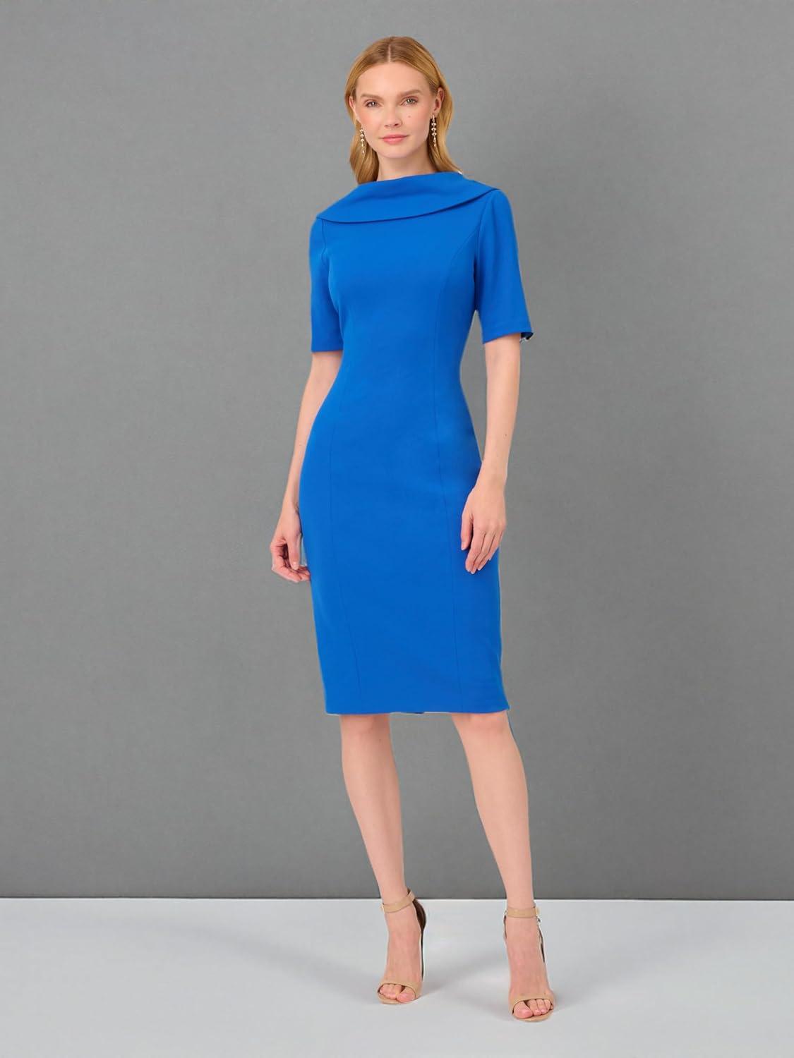 imageAdrianna Papell Womens Roll Neck Sheath with V BackDark Cobalt