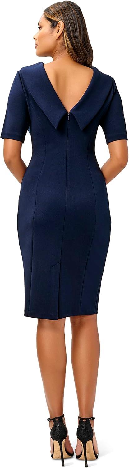 imageAdrianna Papell Womens Roll Neck Sheath with V BackNavy Sateen