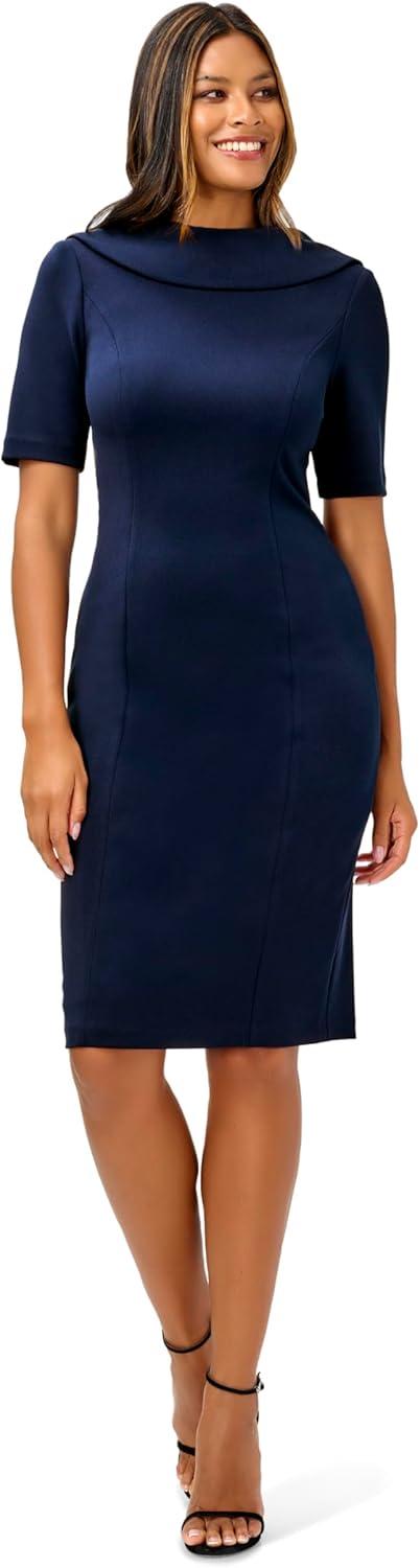imageAdrianna Papell Womens Roll Neck Sheath with V BackNavy Sateen