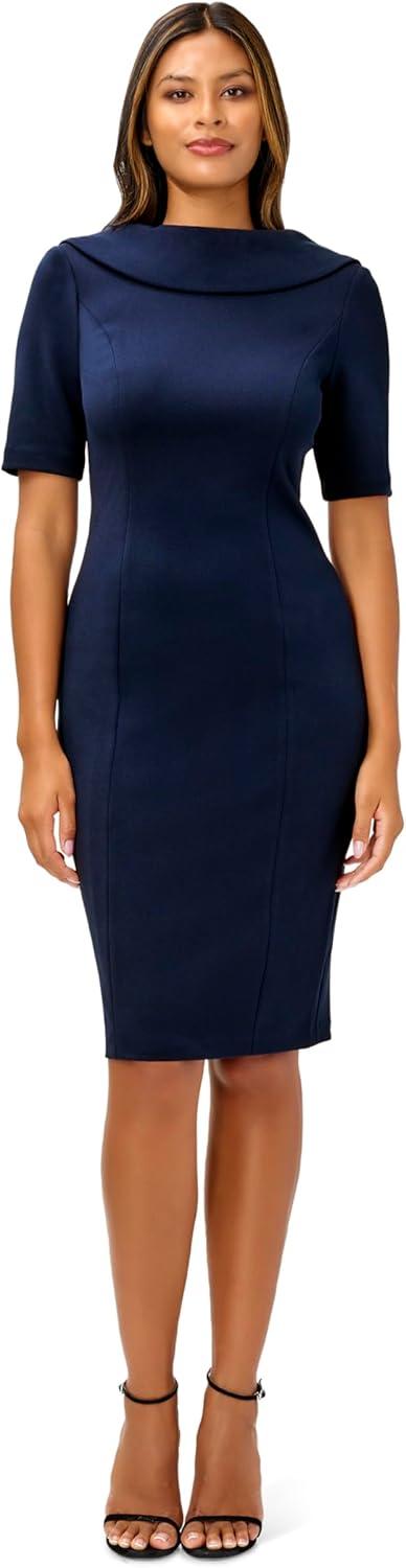 imageAdrianna Papell Womens Roll Neck Sheath with V BackNavy Sateen