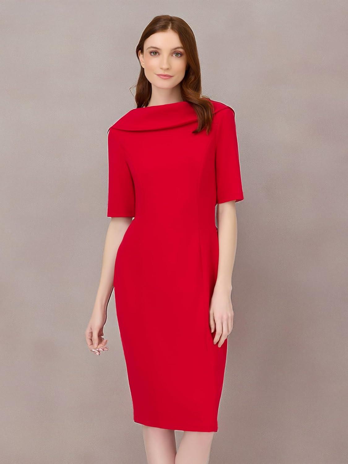 imageAdrianna Papell Womens Roll Neck Sheath with V BackRed
