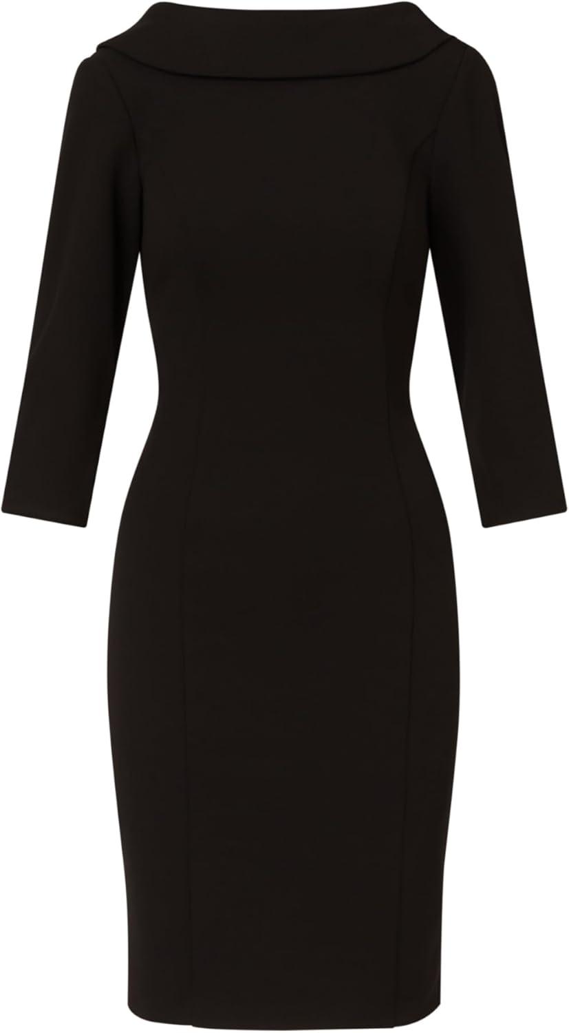 imageAdrianna Papell Womens Rolled Neck Crepe Midi DressBlack