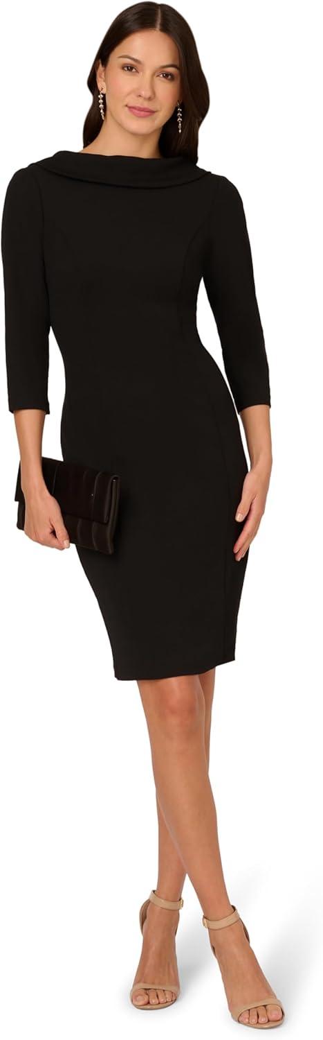 imageAdrianna Papell Womens Rolled Neck Crepe Midi DressBlack