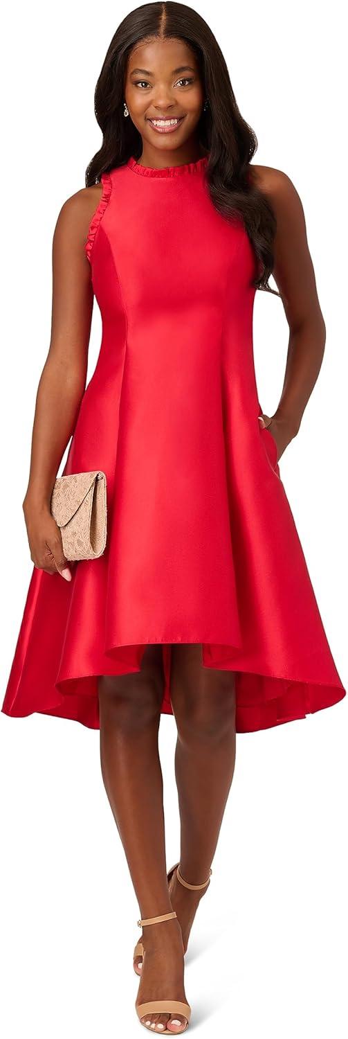 imageAdrianna Papell Womens Ruffle Halter Mikado DressRed