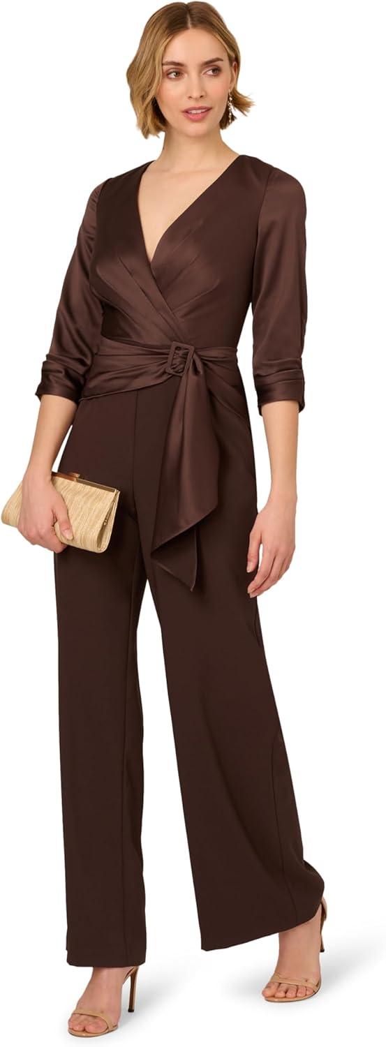 imageAdrianna Papell Womens Satin Crepe JumpsuitDark Brown