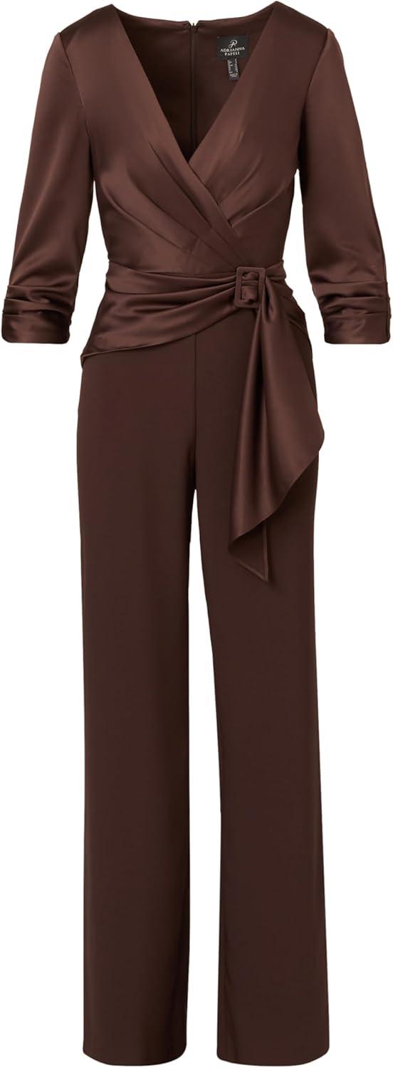 imageAdrianna Papell Womens Satin Crepe JumpsuitDark Brown