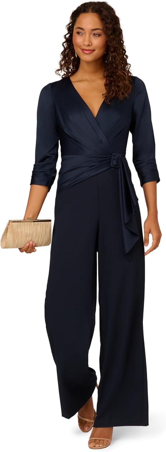 imageAdrianna Papell Womens Satin Crepe JumpsuitDark Navy