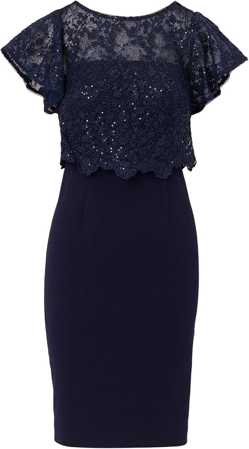 imageAdrianna Papell Womens Sequin Guipure Crepe DressNavy