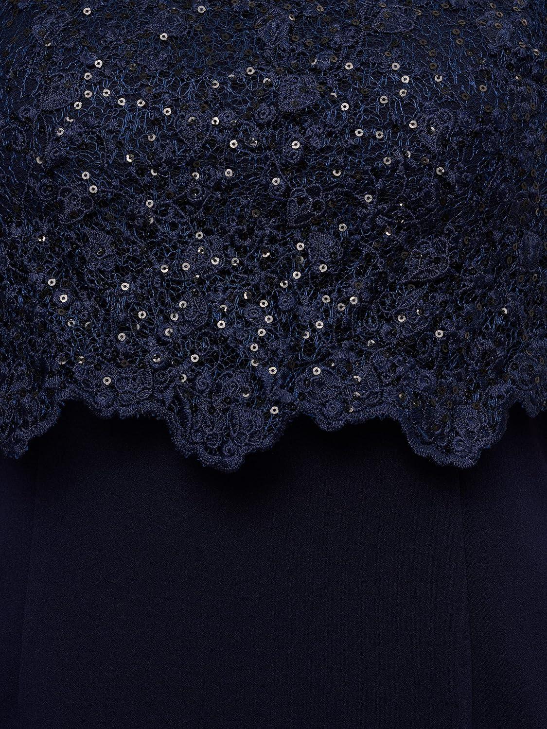 imageAdrianna Papell Womens Sequin Guipure Crepe DressNavy