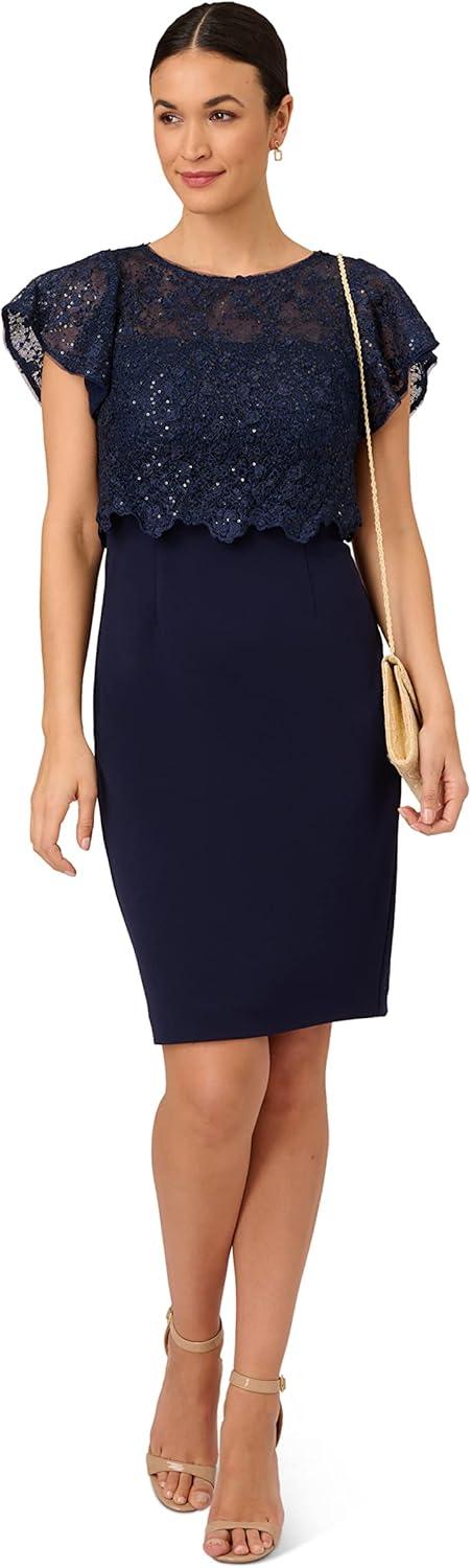 imageAdrianna Papell Womens Sequin Guipure Crepe DressNavy