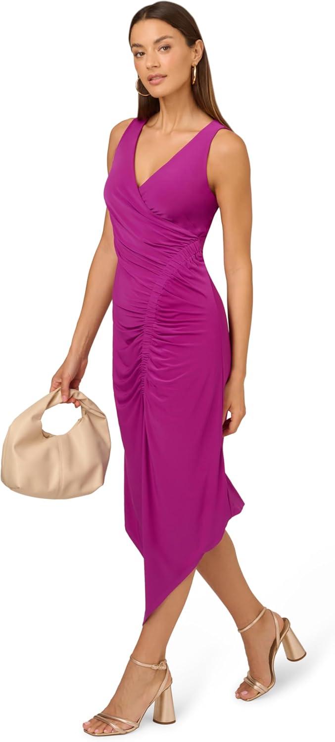 imageAdrianna Papell Womens Shirred Jersey Midi DressWild Magenta