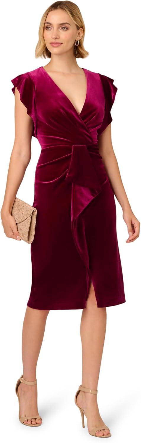 imageAdrianna Papell Womens Velvet Surplice Midi DressBeyond Fuchsia