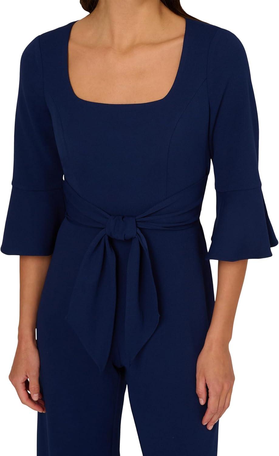 imageAdrianna Papell womens Knit Crepe Tie Front JumpsuitNavy Sateen