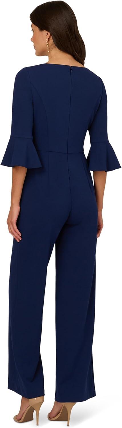 imageAdrianna Papell womens Knit Crepe Tie Front JumpsuitNavy Sateen