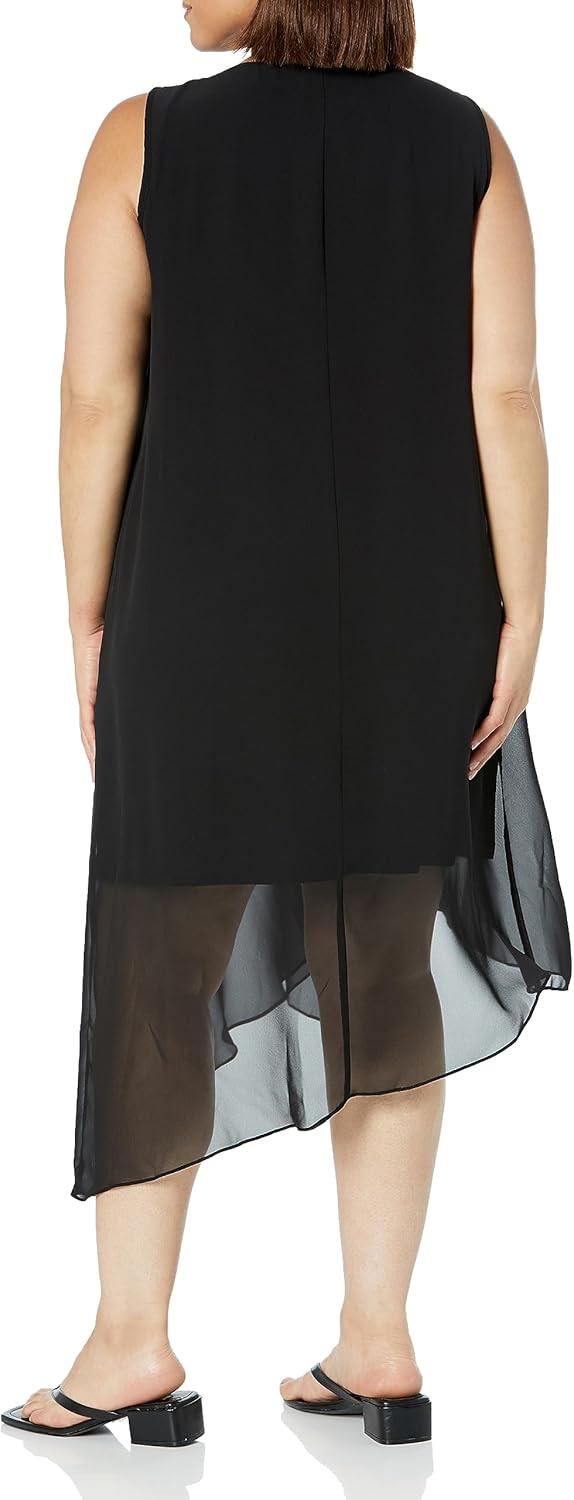 imagePlus Size Sleeveless Chiffon Dress With Cascading Details In BlackBlack