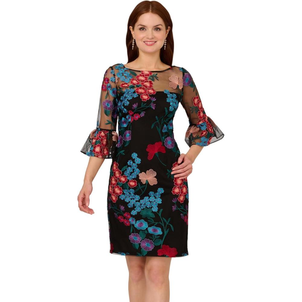 imageAdrianna Papell Womens Embroidered Short DressBlack Multi