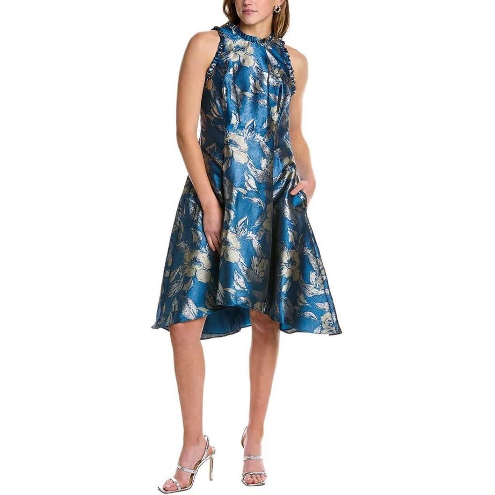 imageAdrianna Papell Womens Halter Jacquard DressDeep Blue Gold