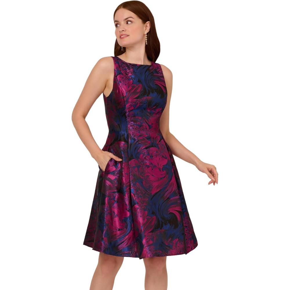 imageAdrianna Papell Womens Jacquard Envelope Short DressNavyOrchid