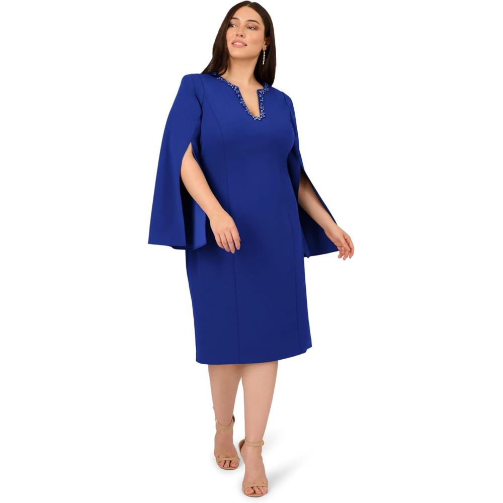imageAdrianna Papell Womens Knit Crepe Jewel Short DressRoyal Sapphire
